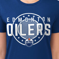 Edmonton Oilers G-III 4Her by Carl Banks Women's Super-Slim Lightweight Pinstripe Circle Graphic T-Shirt - Royal - NHL