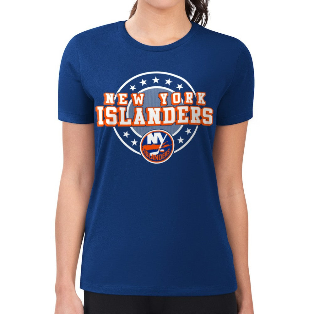 New York Islanders G-III 4Her by Carl Banks Women's Super-Slim Lightweight Pinstripe Circle Graphic T-Shirt - Royal - NHL