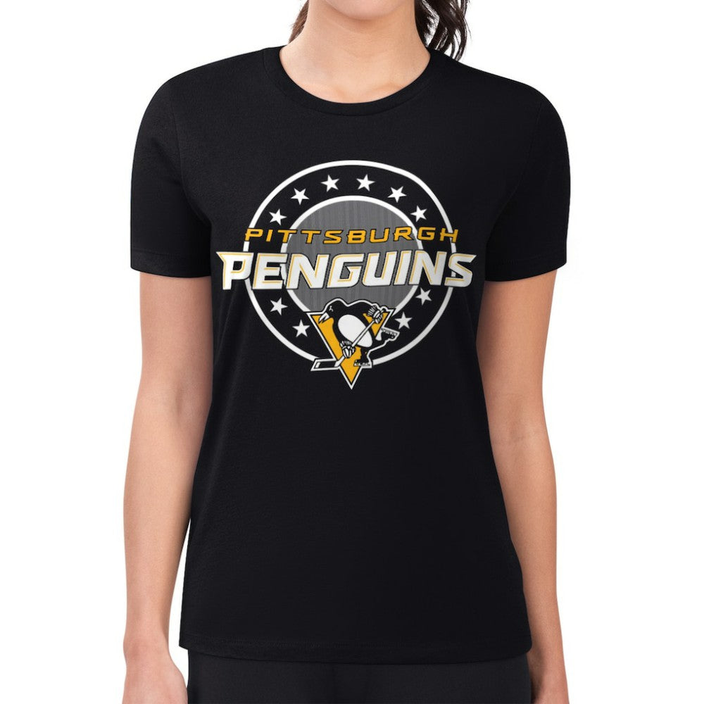 Pittsburgh Penguins G-III 4Her by Carl Banks Women's Super-Slim Lightweight Pinstripe Circle Graphic T-Shirt - Black - NHL