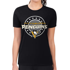 Pittsburgh Penguins G-III 4Her by Carl Banks Women's Super-Slim Lightweight Pinstripe Circle Graphic T-Shirt - Black - NHL