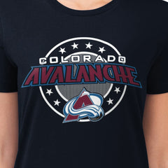 Colorado Avalanche G-III 4Her by Carl Banks Women's Super-Slim Lightweight Pinstripe Circle Graphic T-Shirt - Navy - NHL