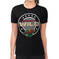 Minnesota Wild G-III 4Her by Carl Banks Women's Super-Slim Lightweight Pinstripe Circle Graphic T-Shirt - Black - NHL