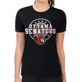 Ottawa Senators G-III 4Her by Carl Banks Women's Super-Slim Lightweight Pinstripe Circle Graphic T-Shirt - Black - NHL