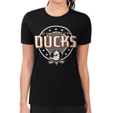 Anaheim Ducks G-III 4Her by Carl Banks Women's Super-Slim Lightweight Pinstripe Circle Graphic T-Shirt - Black - NHL