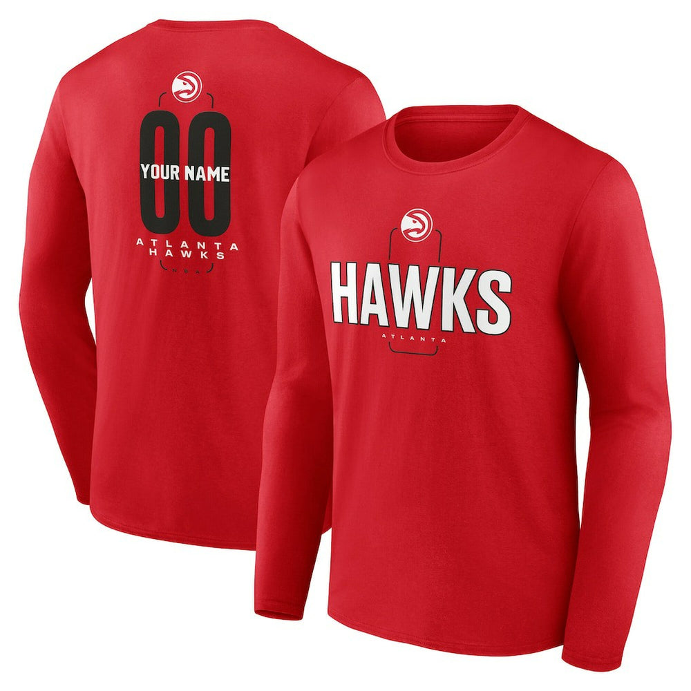 Atlanta Hawks Center Court Name & Number Custom Long Sleeve T-Shirt Red - NBA