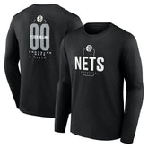 Brooklyn Nets Center Court Name & Number Custom Long Sleeve T-Shirt Black - NBA