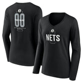 Brooklyn Nets Women's Center Court Name & Number Custom Long Sleeve V-Neck T-Shirt Black - NBA