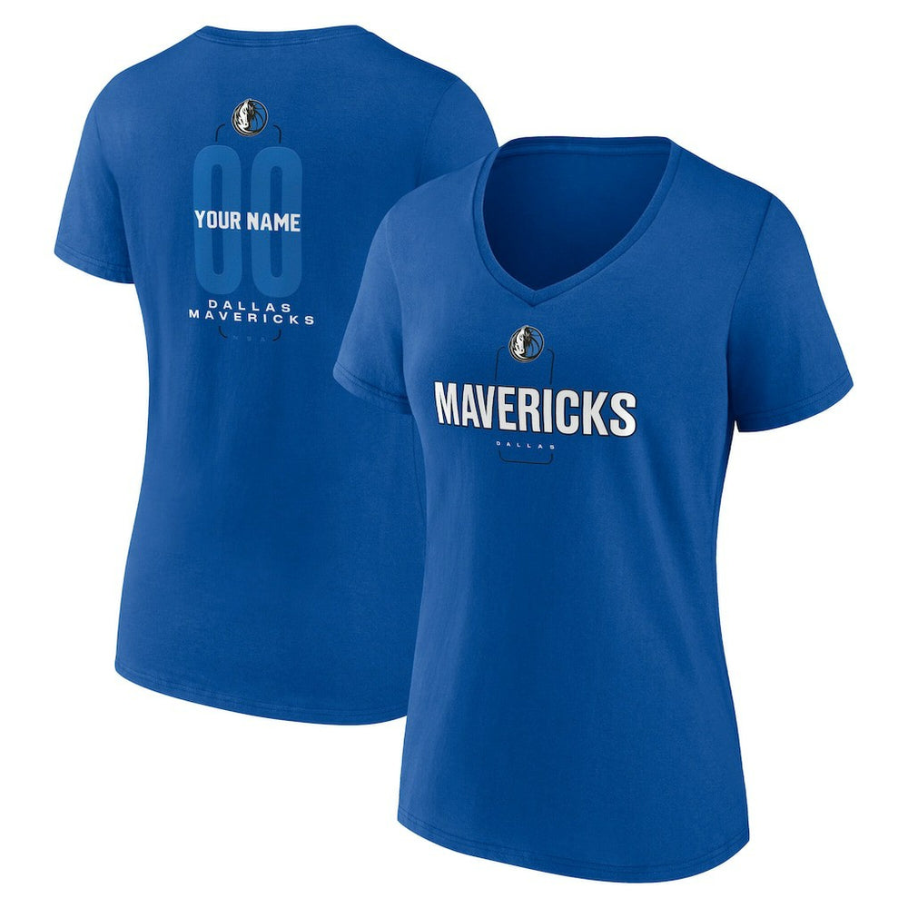 Dallas Mavericks Women's Center Court Name & Number Custom V-Neck T-Shirt Blue - NBA