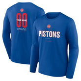 Detroit Pistons Center Court Name & Number Custom Long Sleeve T-Shirt Blue - NBA
