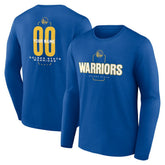 Golden State Warriors Center Court Name & Number Custom Long Sleeve T-Shirt Royal - NBA