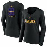 Los Angeles Lakers Women's Center Court Name & Number Custom Long Sleeve V-Neck T-Shirt Black - NBA