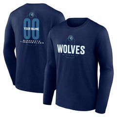 Minnesota Timberwolves Center Court Name & Number Custom Long Sleeve T-Shirt Navy - NBA
