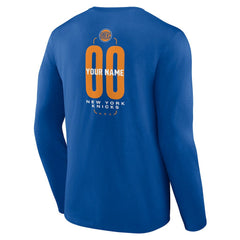 New York Knicks Center Court Name & Number Custom Long Sleeve T-Shirt Blue - NBA