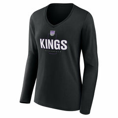 Sacramento Kings Women's Center Court Name & Number Custom Long Sleeve V-Neck T-Shirt Black - NBA
