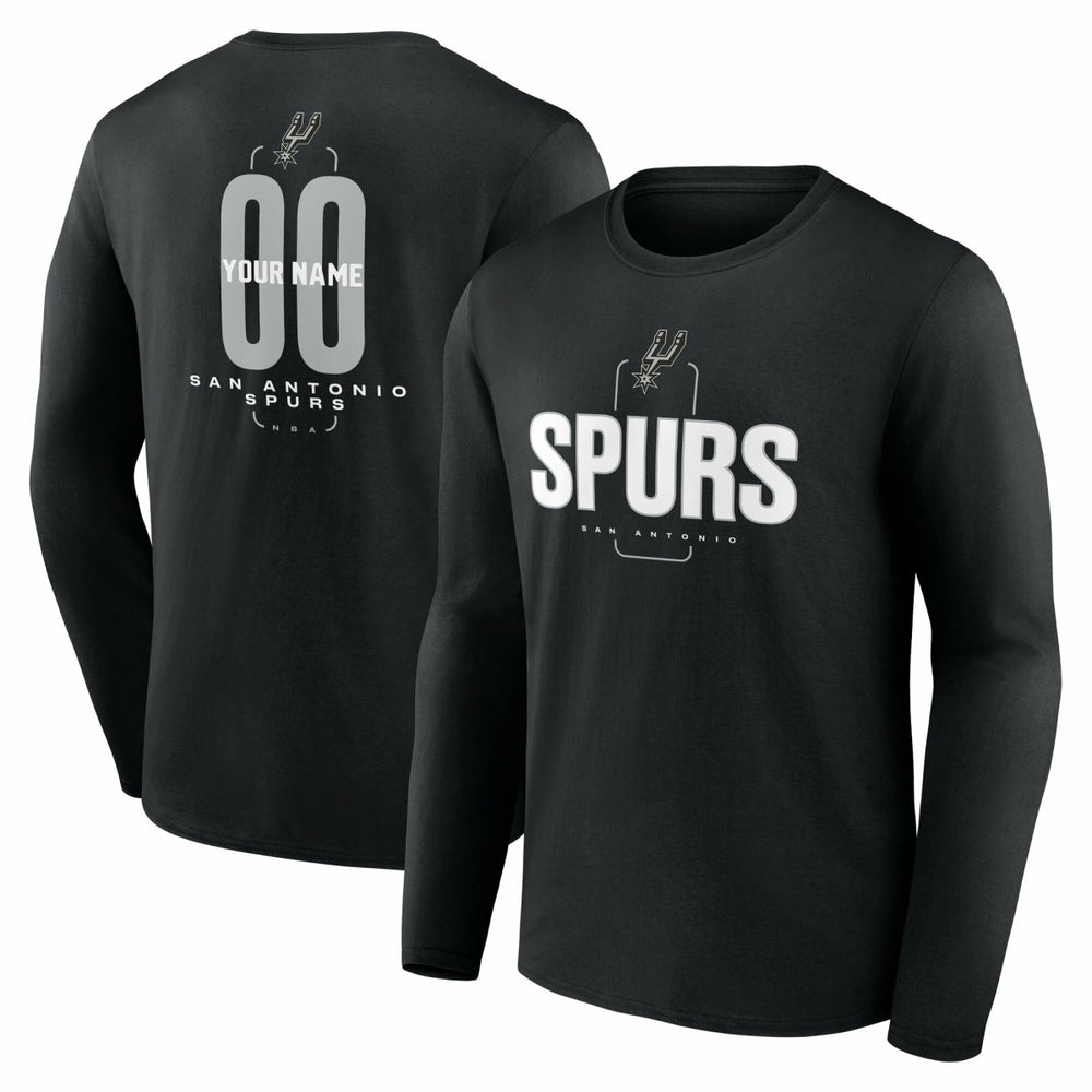 San Antonio Spurs Center Court Name & Number Custom Long Sleeve T-Shirt Black - NBA
