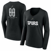 San Antonio Spurs Women's Center Court Name & Number Custom Long Sleeve V-Neck T-Shirt Black - NBA