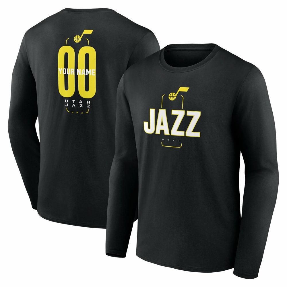 Utah Jazz Center Court Name & Number Custom Long Sleeve T-Shirt Black - NBA
