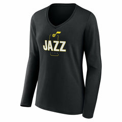 Utah Jazz Women's Center Court Name & Number Custom Long Sleeve V-Neck T-Shirt Black - NBA