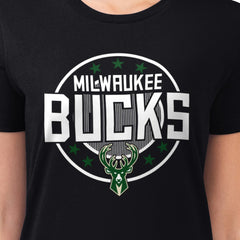 Milwaukee Bucks G-III 4Her by Carl Banks Women's Super-Slim Lightweight Pinstripe Circle Graphic T-Shirt Black - NBA
