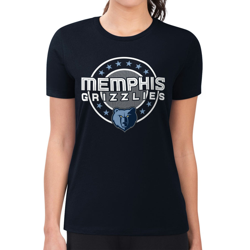 Memphis Grizzlies G-III 4Her by Carl Banks Women's Super-Slim Lightweight Pinstripe Circle Graphic T-Shirt Navy - NBA