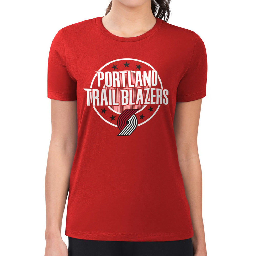 Portland Trail Blazers G-III 4Her by Carl Banks Women's Super-Slim Lightweight Pinstripe Circle Graphic T-Shirt Red - NBA
