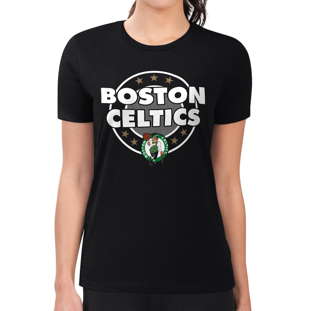 Boston Celtics G-III 4Her by Carl Banks Women's Super-Slim Lightweight Pinstripe Circle Graphic T-Shirt Black - NBA