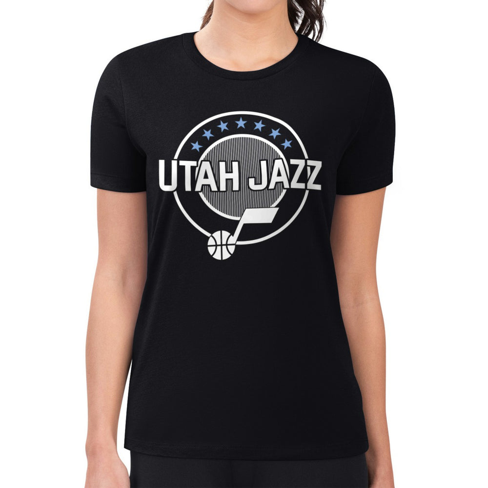 Utah Jazz G-III 4Her by Carl Banks Women's Super-Slim Lightweight Pinstripe Circle Graphic T-Shirt Black - NBA