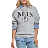Brooklyn Nets Starter Women's Arch Stripe Fleece Crewneck Sweatshirt Gray - NBA