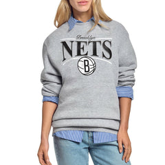Brooklyn Nets Starter Women's Arch Stripe Fleece Crewneck Sweatshirt Gray - NBA