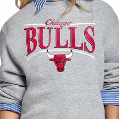 Chicago Bulls Starter Women's Arch Stripe Fleece Crewneck Sweatshirt Gray - NBA