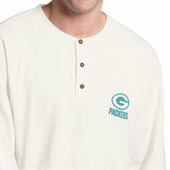 Green Bay Packers Margaritaville Island Reserve Long Sleeve Slub Henley Shirt White/Light Blue | NFL