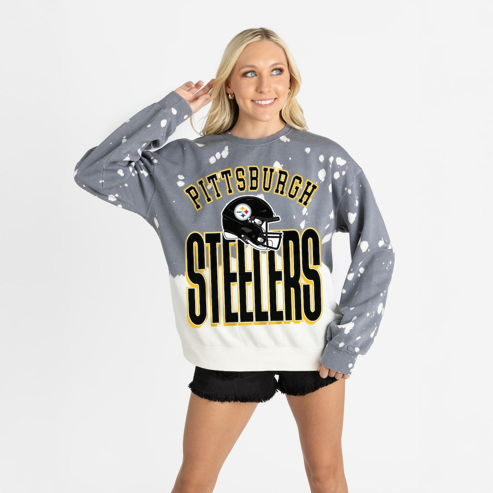 Pittsburgh Steelers Gameday Couture Women's Arch Rivals Faded Wash Sweatshirt Gray | NFL