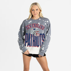 New England Patriots Gameday Couture Women's Arch Rivals Faded Wash Sweatshirt Gray | NFL