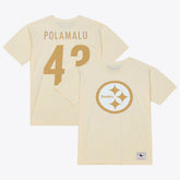 Troy Polamalu Pittsburgh Steelers Sandman Name & Number T-Shirt Cream | Mitchell & Ness