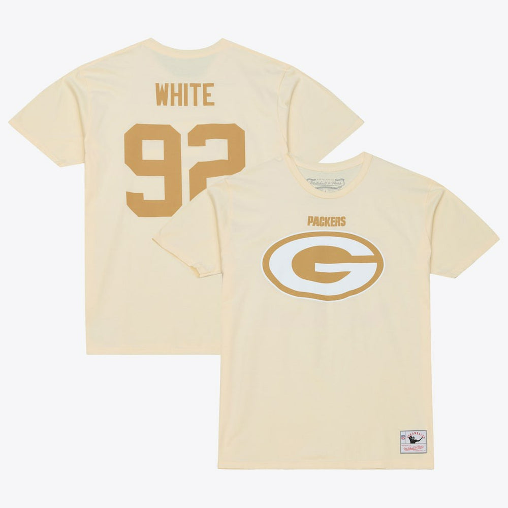Reggie White Green Bay Packers Sandman Name & Number T-Shirt Cream | Mitchell & Ness