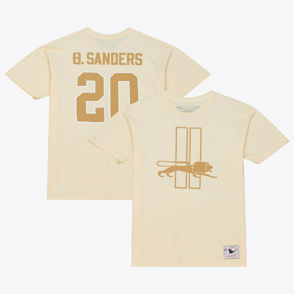 Barry Sanders Detroit Lions Sandman Name & Number T-Shirt Cream | Mitchell & Ness