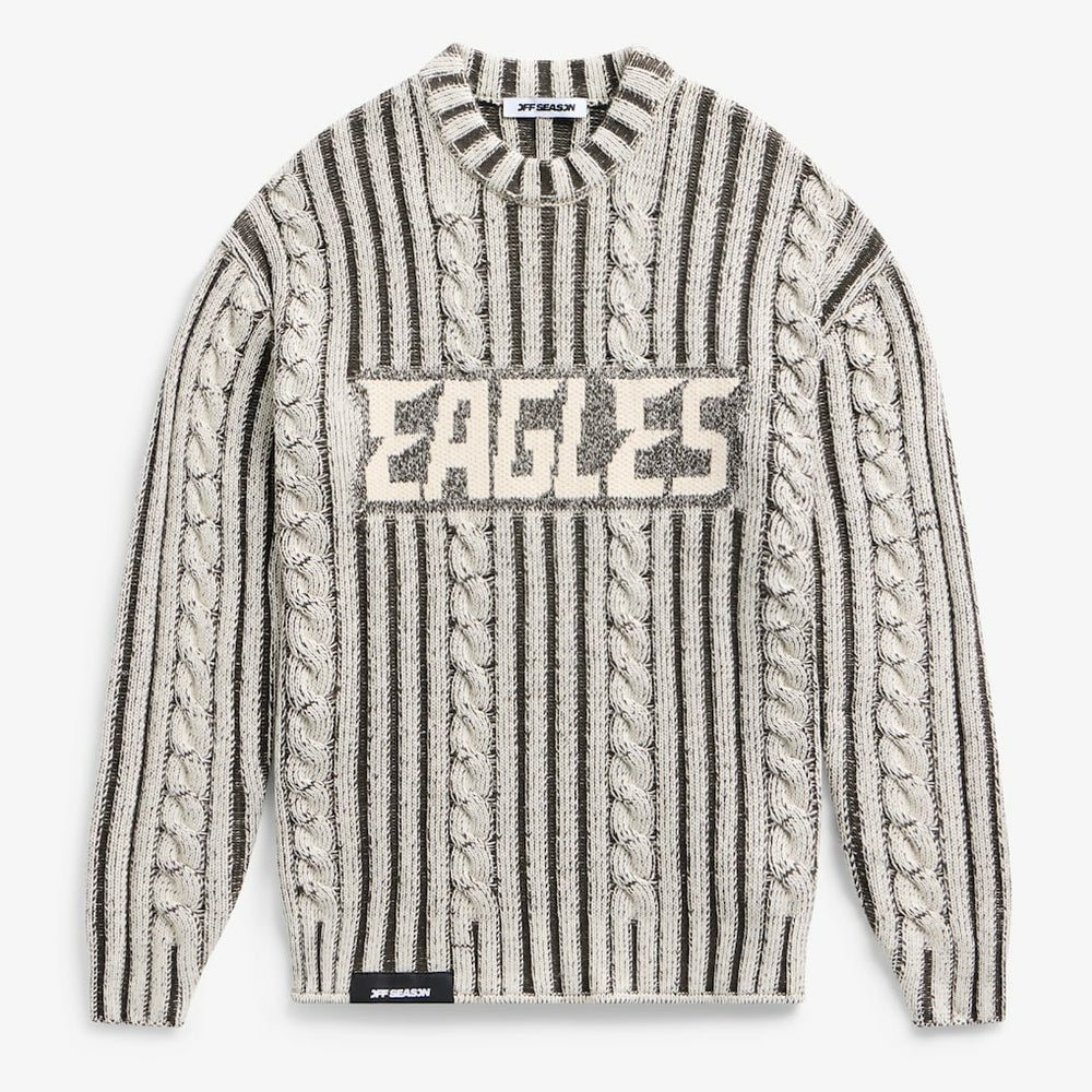 Philadelphia Eagles Off Season x NFL Unisex Cable Knit Sweater Cream/Gray | NFL