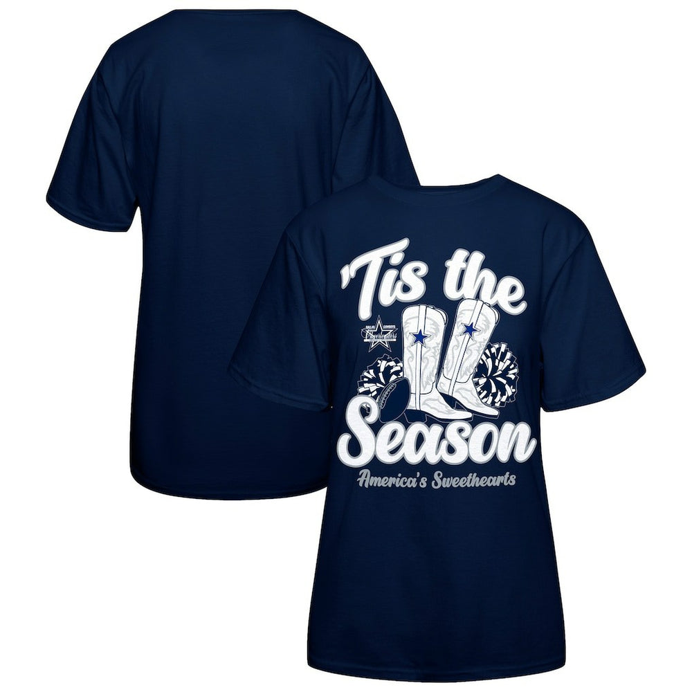 Dallas Cowboys Women's 'Tis The Season Boots T-Shirt Navy | NFL