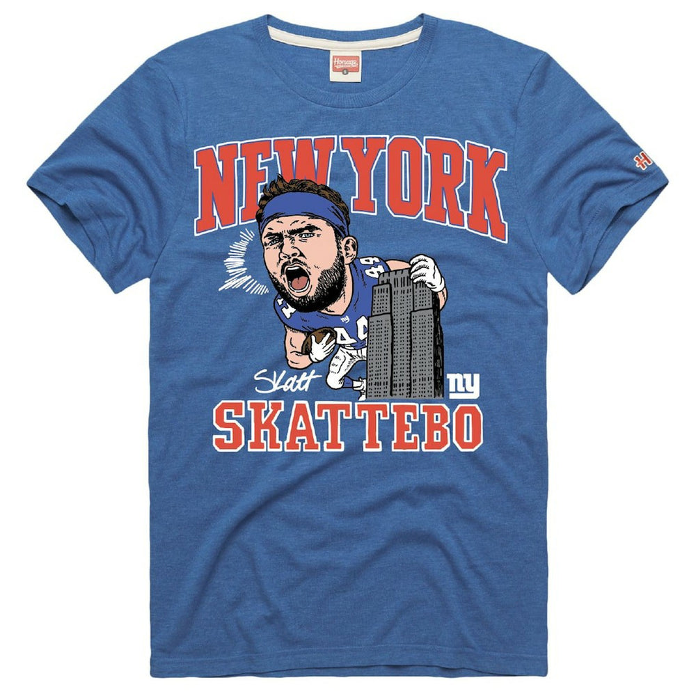 Cam Skattebo New York Giants Homage Unisex Caricature Player Graphic Tri-Blend T-Shirt Royal | NFL