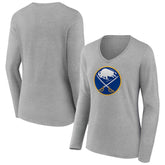 Buffalo Sabres Women's Primary Logo Long Sleeve V-Neck T-Shirt - Gray - NHL