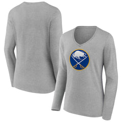 Buffalo Sabres Women's Primary Logo Long Sleeve V-Neck T-Shirt - Gray - NHL