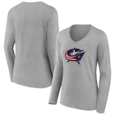 Columbus Blue Jackets Women's Primary Logo Long Sleeve V-Neck T-Shirt - Gray - NHL
