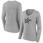 Dallas Stars Women's Primary Logo Long Sleeve V-Neck T-Shirt - Gray - NHL