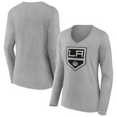 Los Angeles Kings Women's Primary Logo Long Sleeve V-Neck T-Shirt - Gray - NHL