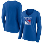 New York Rangers Women's Primary Logo Long Sleeve V-Neck T-Shirt - Blue - NHL
