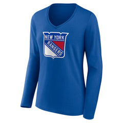 New York Rangers Women's Primary Logo Long Sleeve V-Neck T-Shirt - Blue - NHL