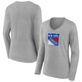 New York Rangers Women's Primary Logo Long Sleeve V-Neck T-Shirt - Gray - NHL