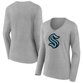 Seattle Kraken Women's Primary Logo Long Sleeve V-Neck T-Shirt - Gray - NHL
