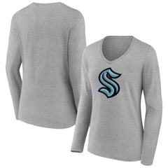 Seattle Kraken Women's Primary Logo Long Sleeve V-Neck T-Shirt - Gray - NHL