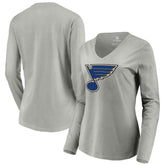 St. Louis Blues Women's Primary Logo Long Sleeve V-Neck T-Shirt - Gray - NHL